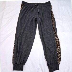 SPLENDID Womens L Leopard Stripe Jogger Sweatpants Lounge‎ Athleisure Gray